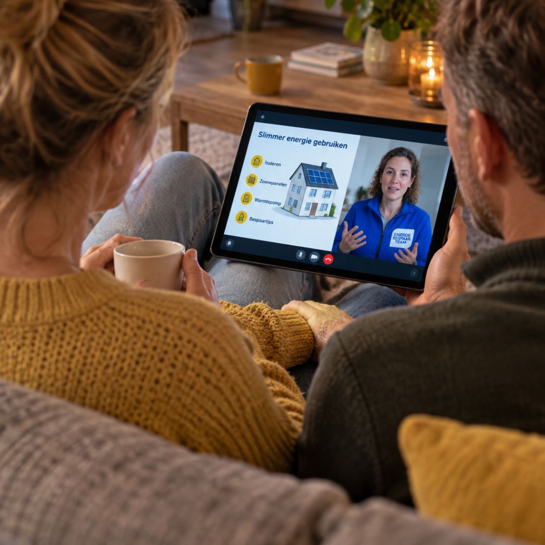 Comfortabel wonen door slim verwarmen, twee personen genieten samen van een warme drank in een huiselijke keuken.